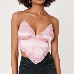 NWT | Nasty Gal | Satin Lace Trim Handkerchief Crop Top